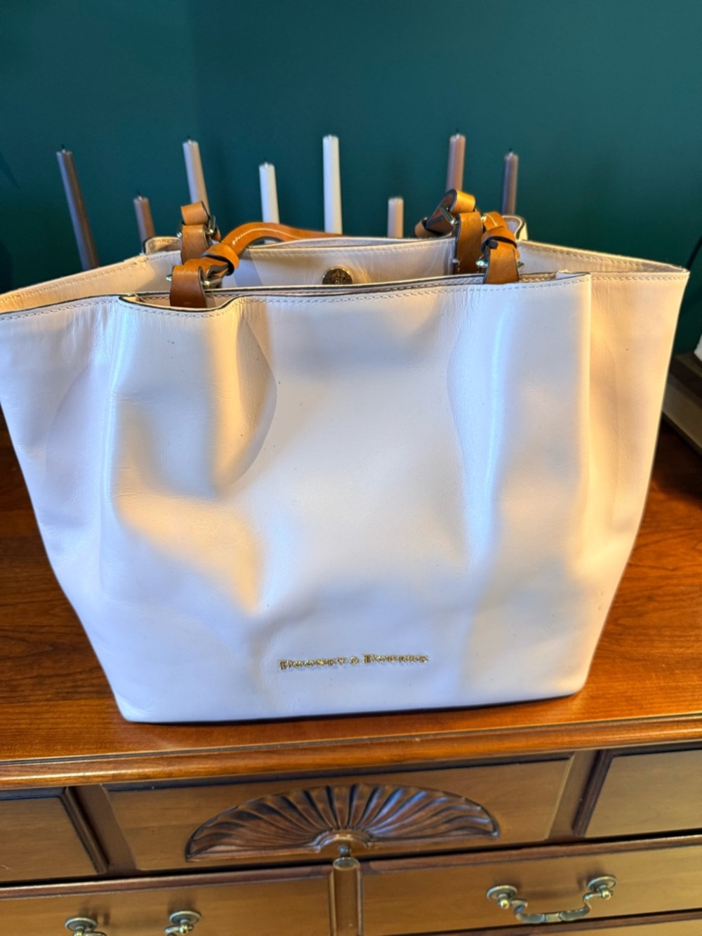 Dooney & Bourke Light Pink City Barlow Leather Tote with Tan Handles